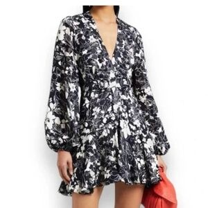 Navy floral, Alexis "Neala" Dress Size Small Sheer Floral Mini Long Sleeved